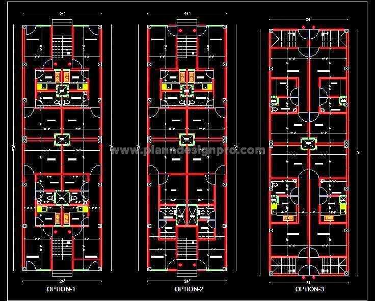 Builder Apartment Free CAD Design- 4 Units of 2BHK Layouts